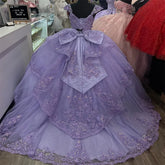 Off-Shoulder Lace Corset Lavender Quinceanera Dresses Applique